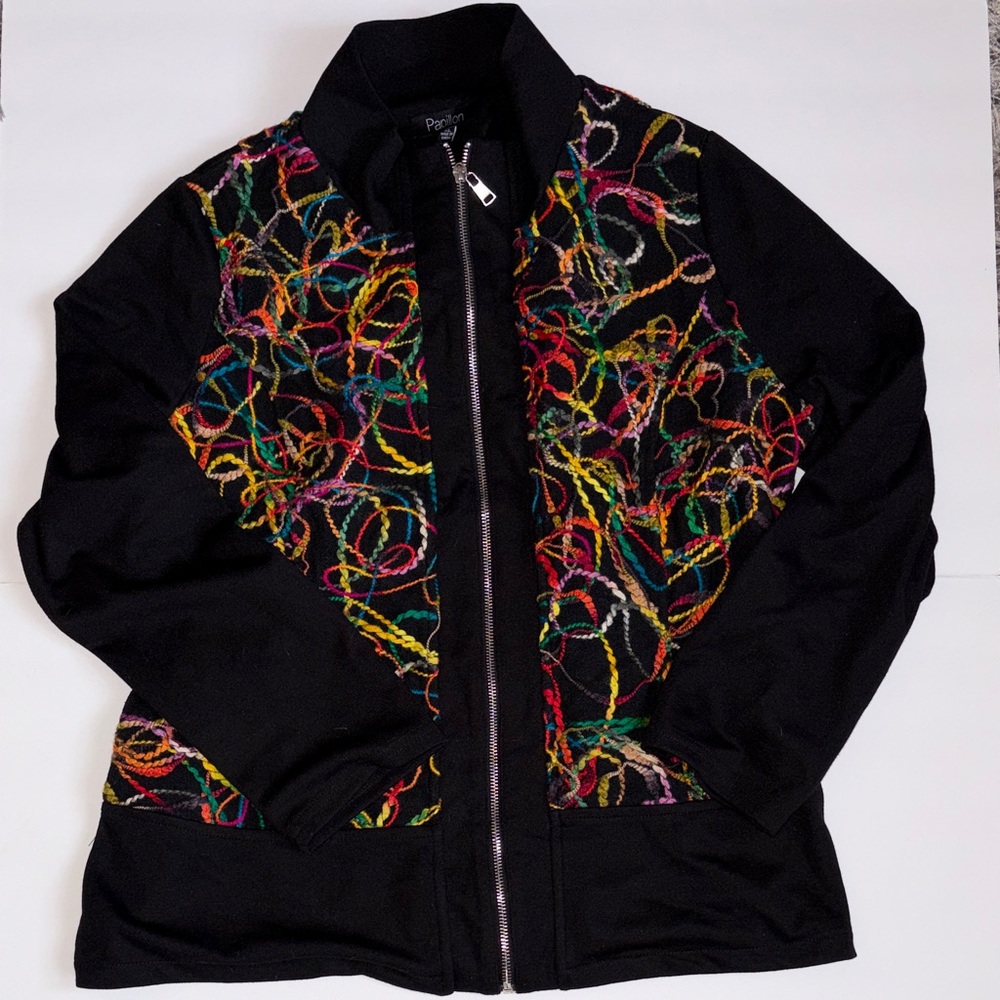 Papillon Blanc Black Jacket with Multicolor Embroidery